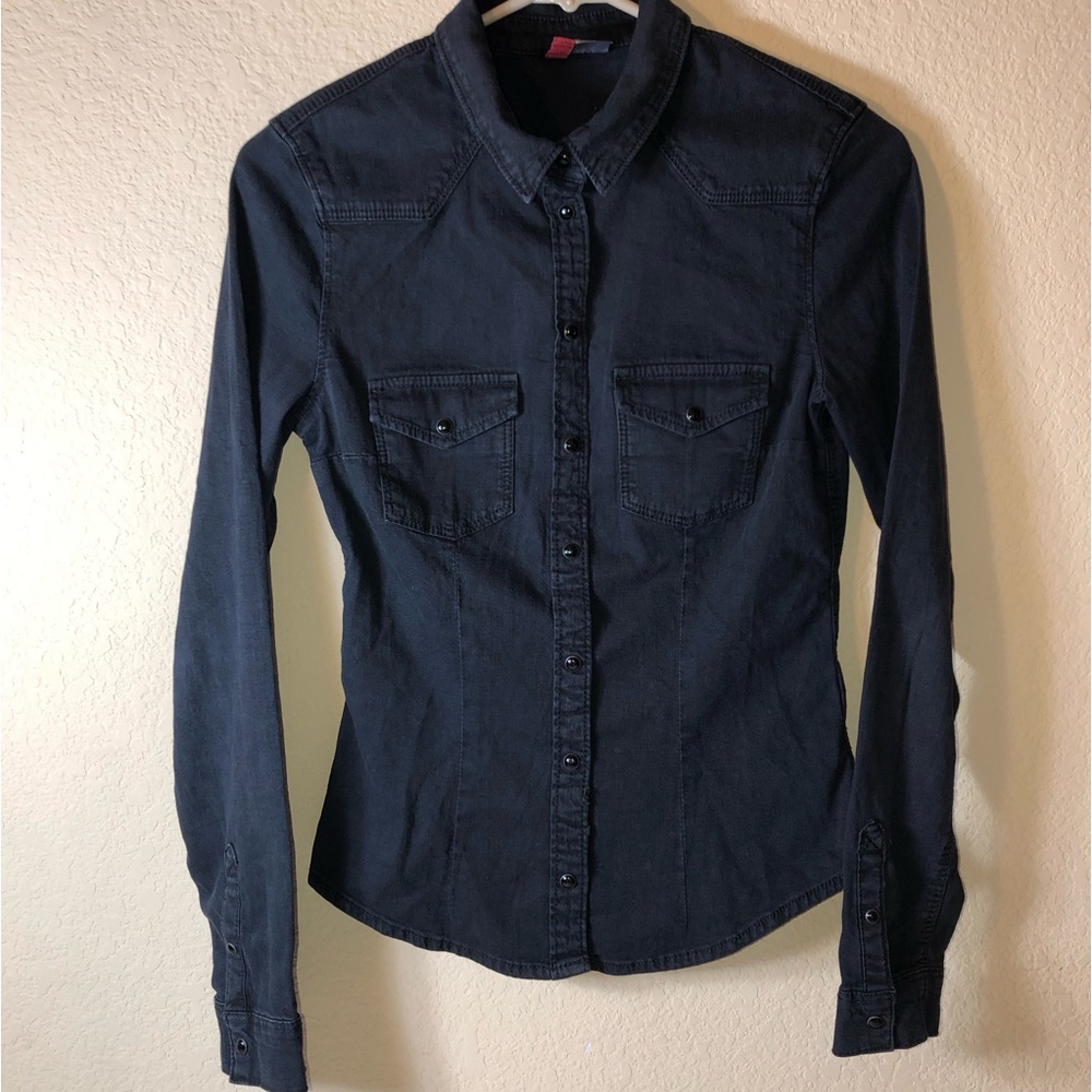 Divided H&M Black Button-Front Denim Shirt, Size 4, Like New, Western Style,